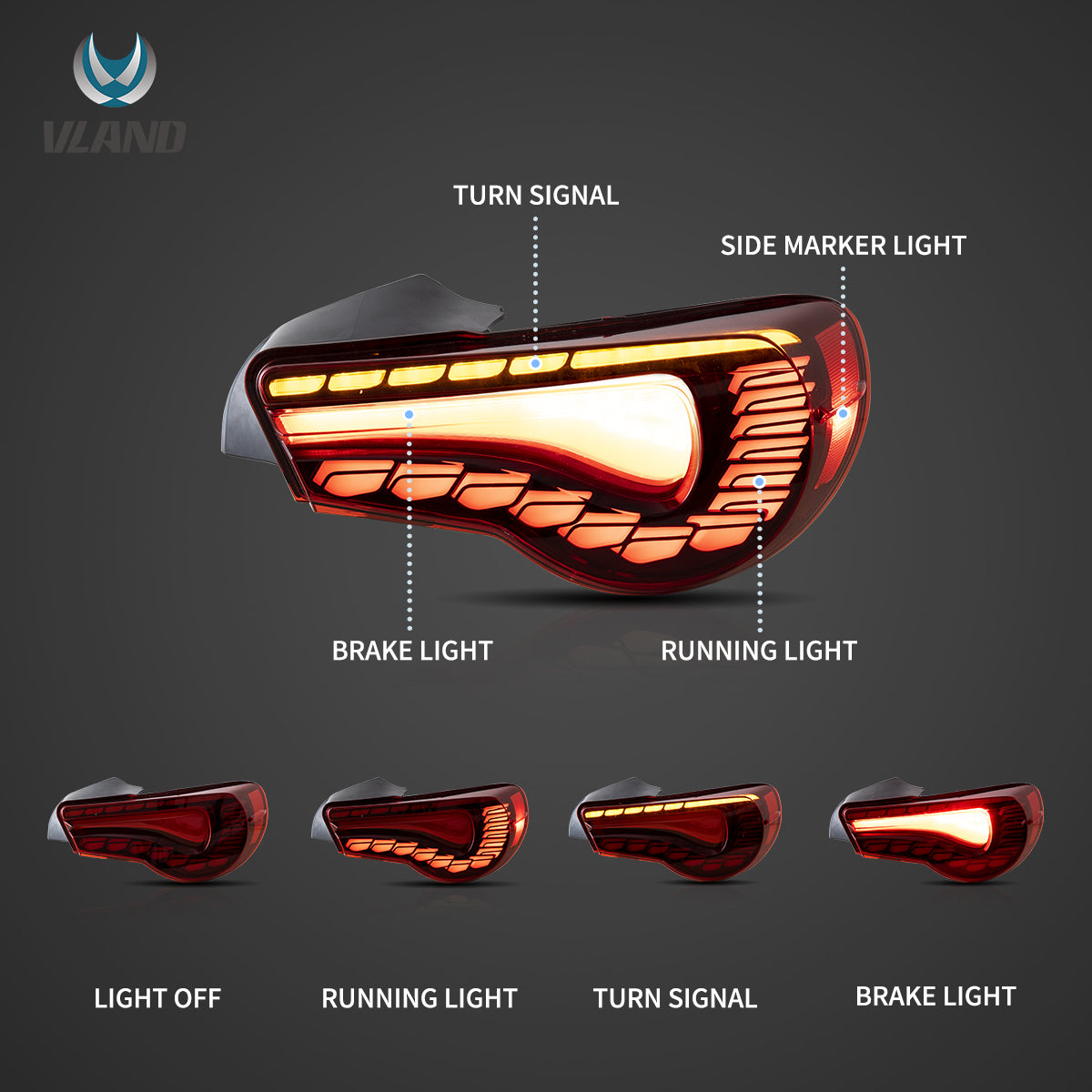 Toyota 86 / GT86 / Subaru BRZ 2012–2020 LED Tail Lights Smoked Lens