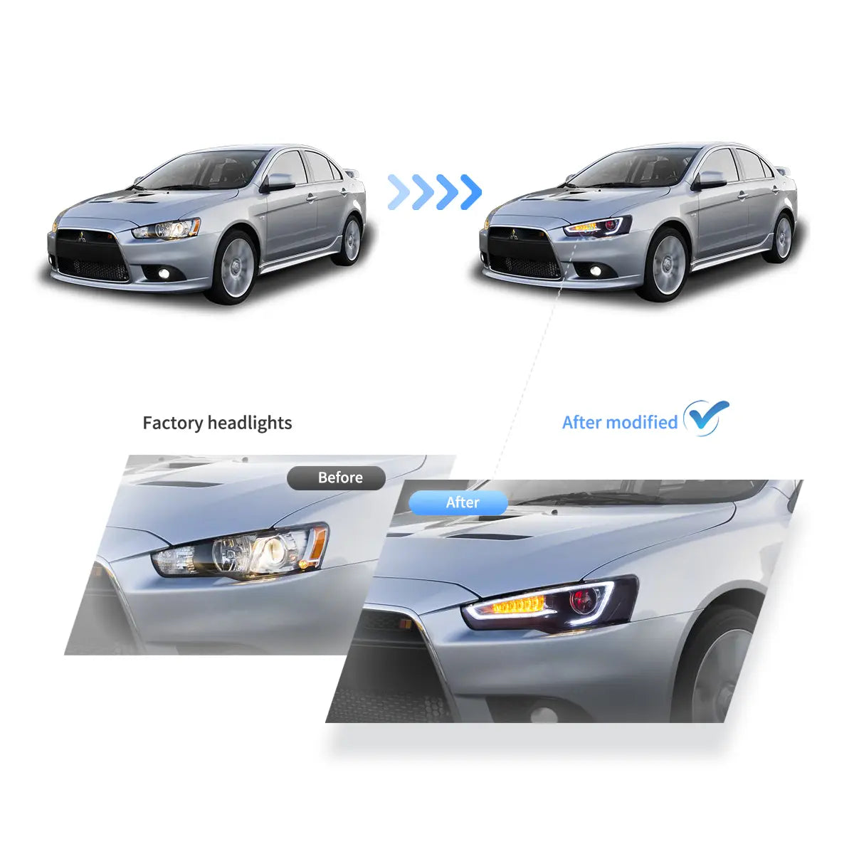 Mitsubishi Lancer / Evo X 2008–2017 LED Headlights with Demon Eyes