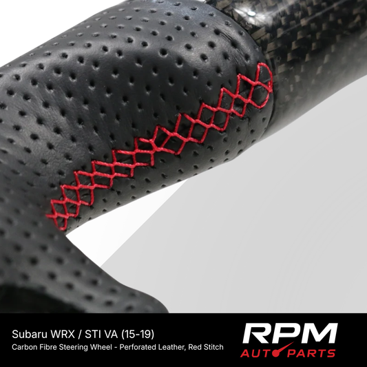Carbon Fibre Steering Wheel for Subaru WRX / STI VA (15-19) - Perforated Leather, Red Stitch