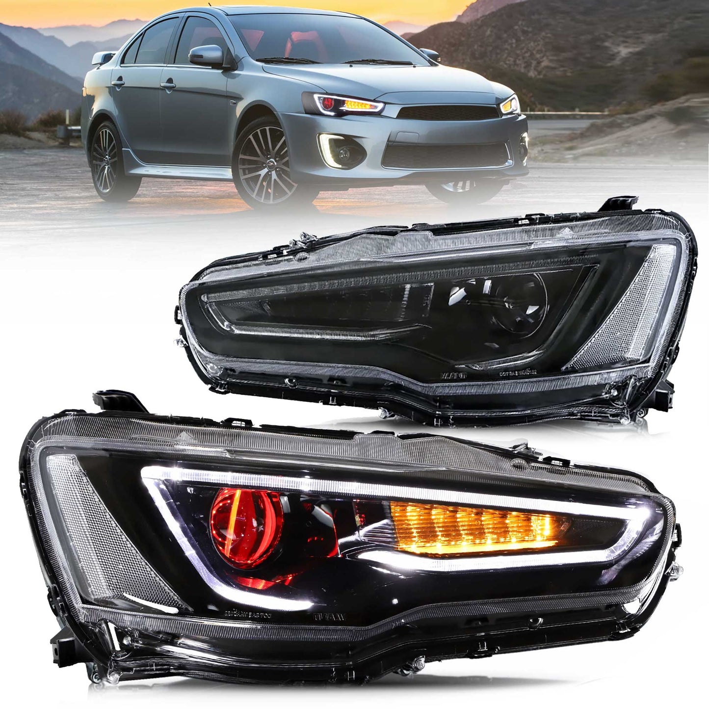 Mitsubishi Lancer / Evo X 2008–2017 LED Headlights with Demon Eyes