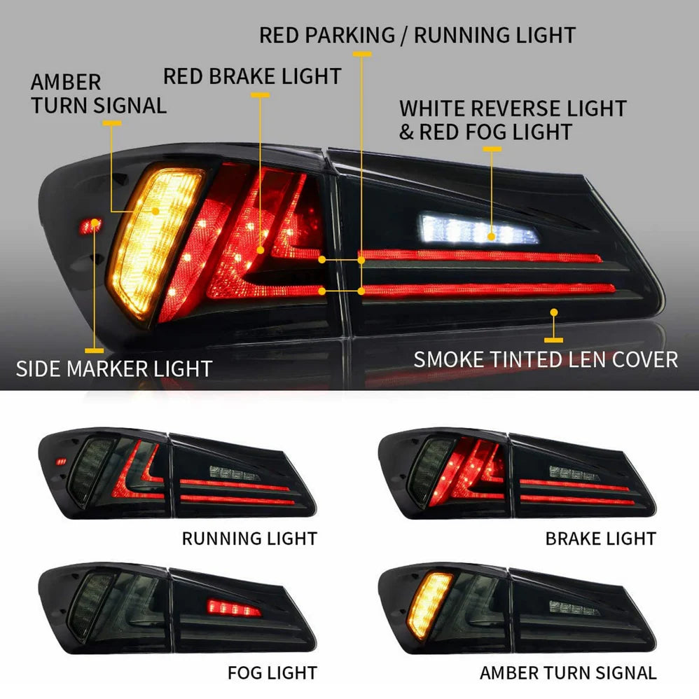Lexus IS250 / IS350 / ISF 2006–2014 LED Tail Lights Smoked Lens