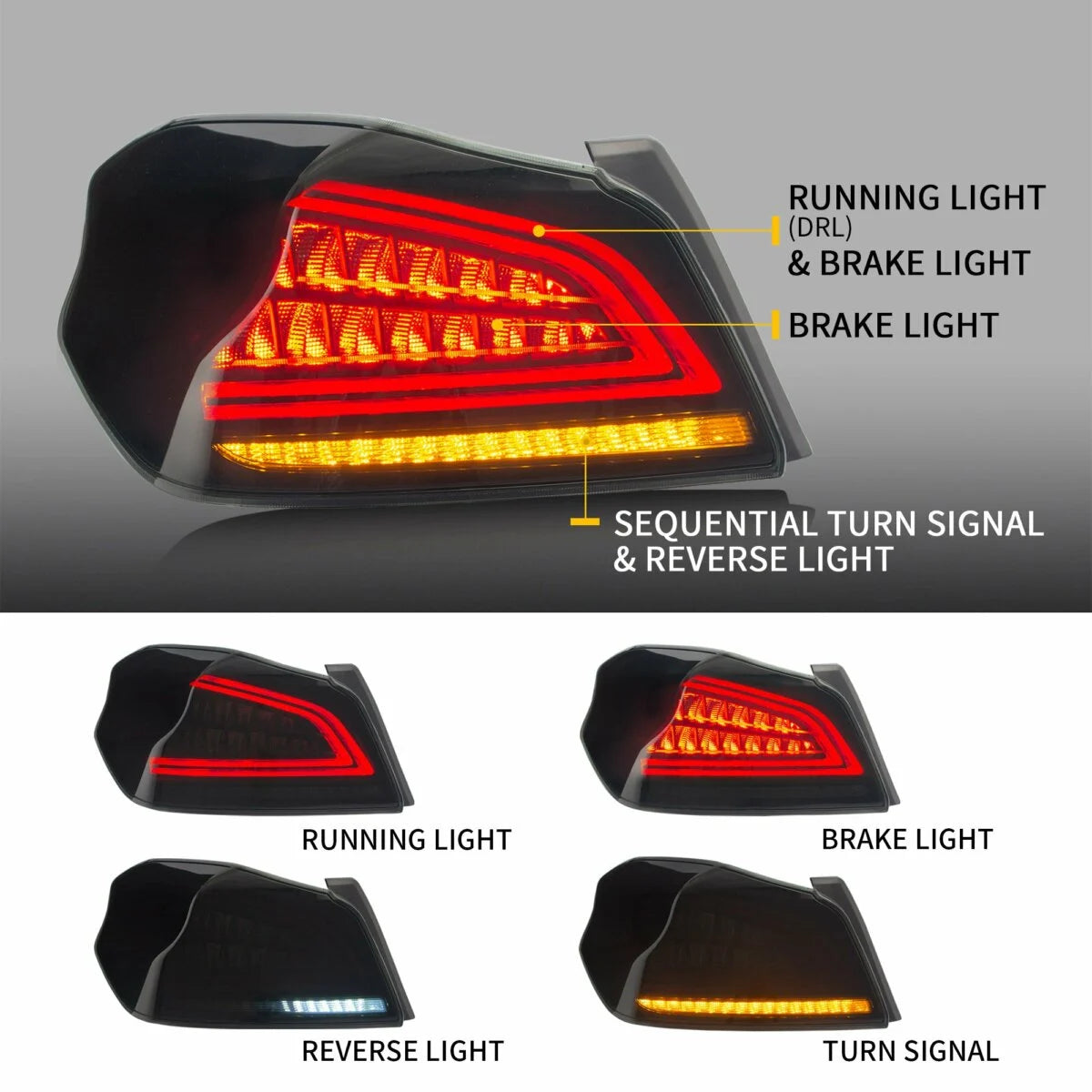 Subaru WRX / WRX STI 2015–2021 LED Tail Lights Smoked Lens