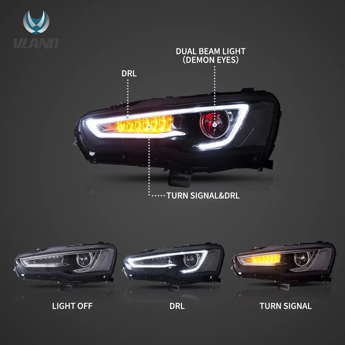 Mitsubishi Lancer / Evo X 2008–2017 LED Headlights with Demon Eyes