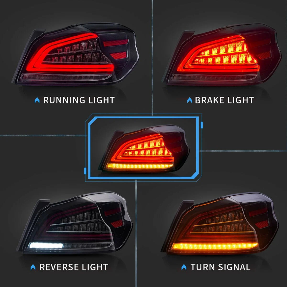 Subaru WRX / WRX STI 2015–2021 LED Tail Lights Smoked Lens