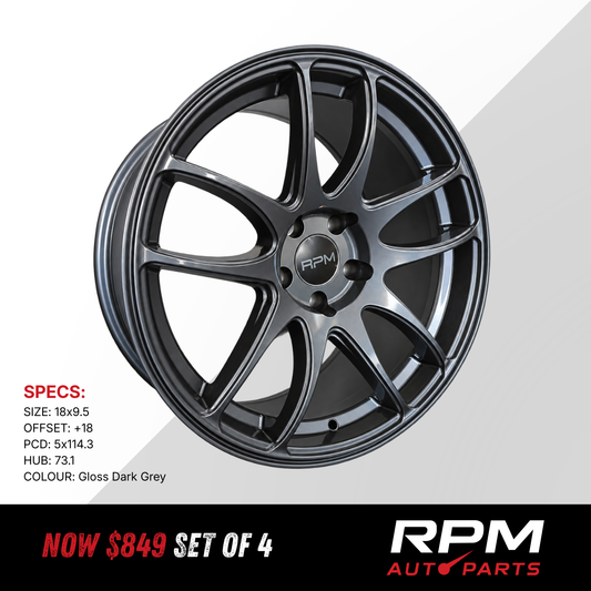 18″ RPM Wheels 18x9.5 +18 5x114.3 | Gloss Dark Grey