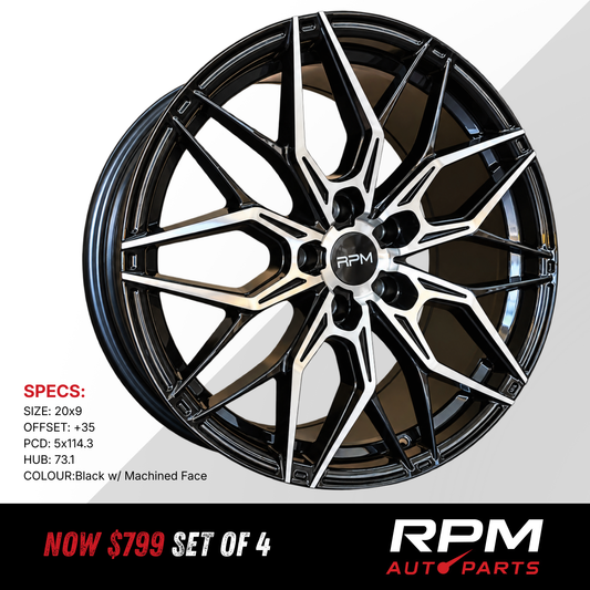 20″ RPM Wheels 20x9 +35 5x114.3 | Black w/ Machined Face