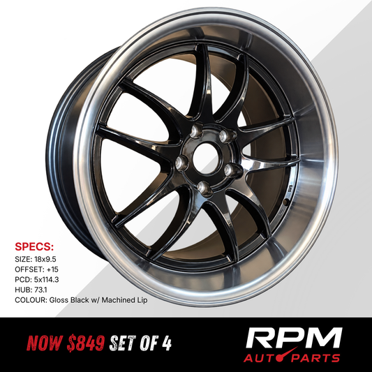 18″ RPM Wheels 18x9.5 +15 5x114.3 | Gloss Black w/ Machined Lip