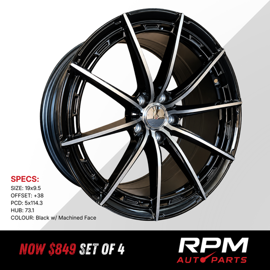 19″ RPM Wheels 19x9.5 +38 5x114.3 | Black w/ Machined Face
